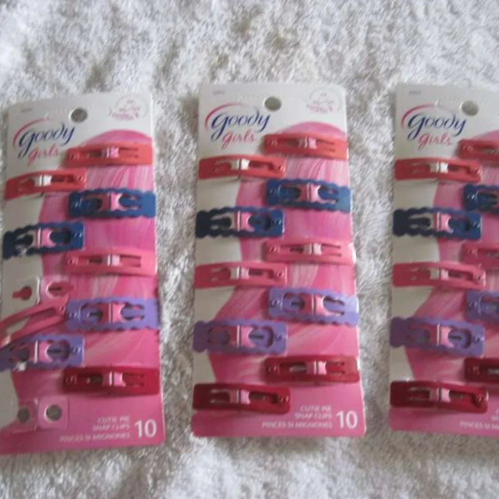 10 Goody Girls Cutie Pie Snap Clips Pink Purple Metal Painted Scallop Shape Edge